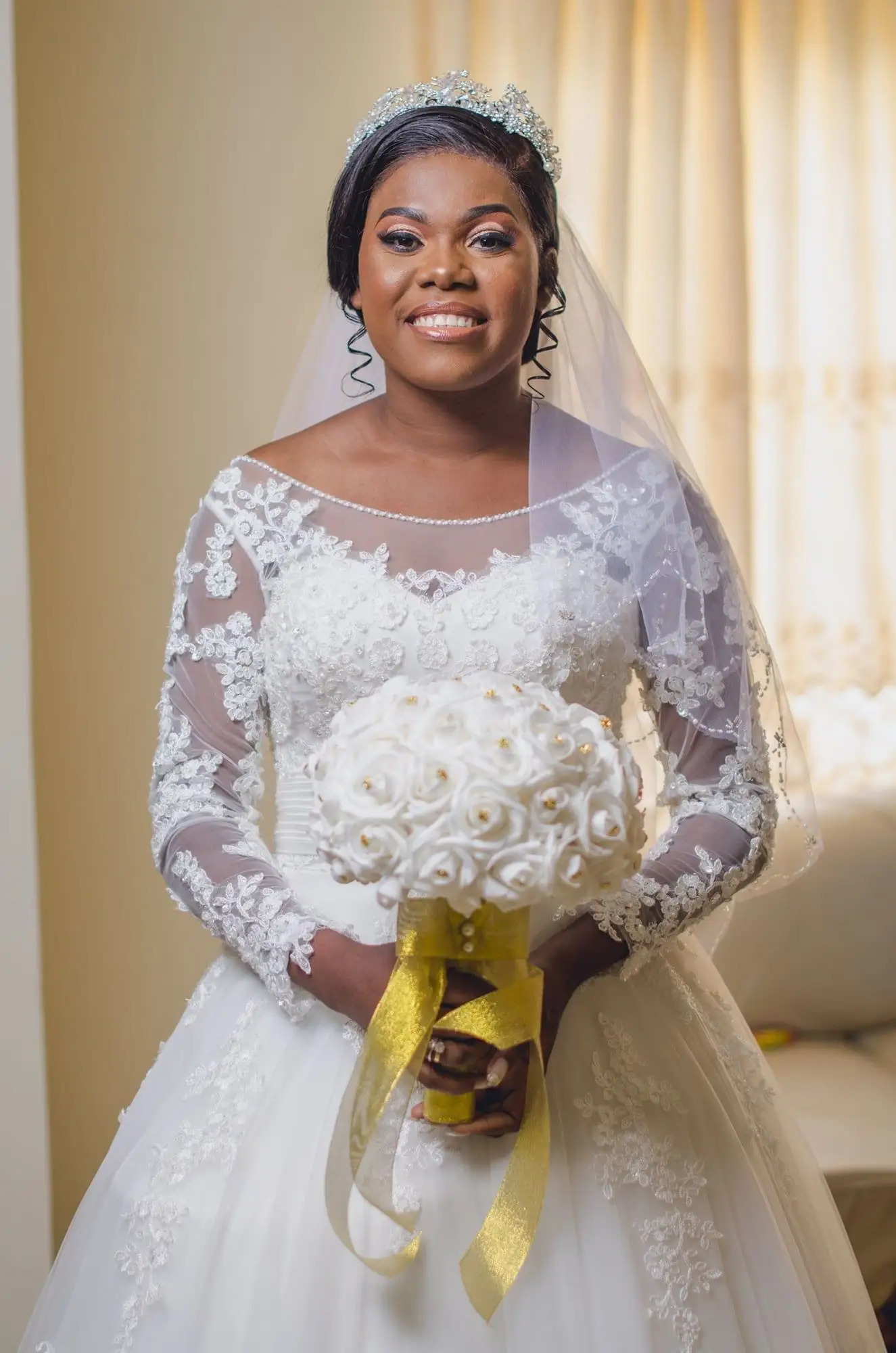 Bride in a lace wedding gown